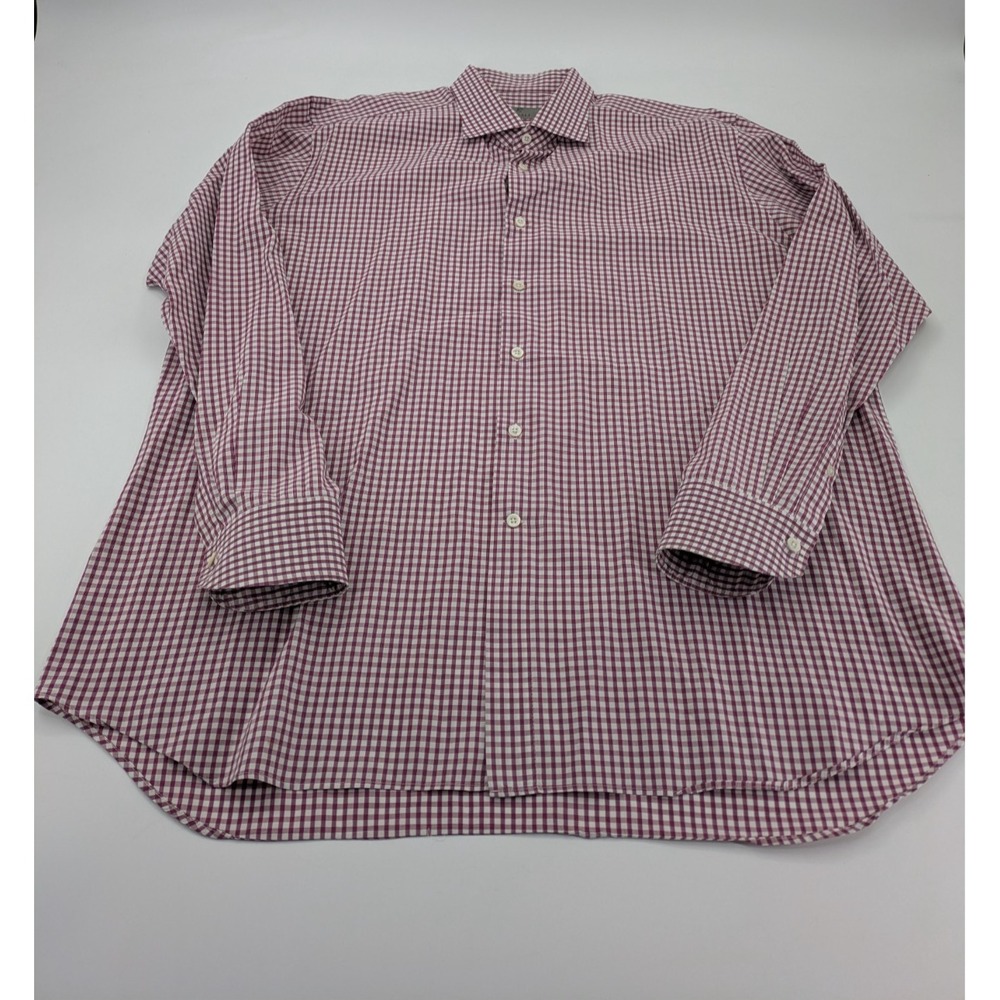 Canali 1934 Dress‎ Shirt Mens 46-18 Pink White Button Up Check Cotton Italy